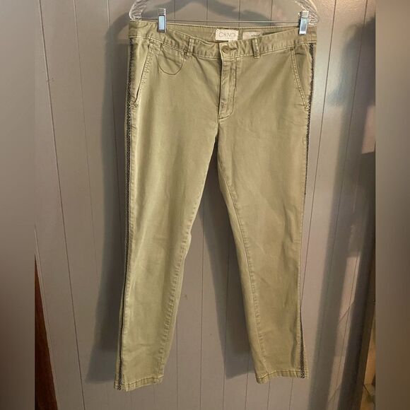 Chino by Anthropologie green pants with Aztec accent Seam on the sides - Picture 1 of 4
